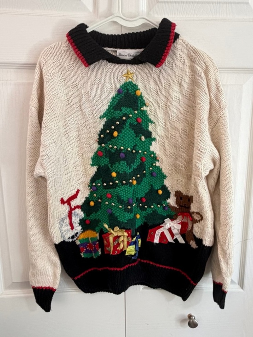 Vintage Monica Collection Hand Knit Christmas Tree Sweater Holiday Sweater L